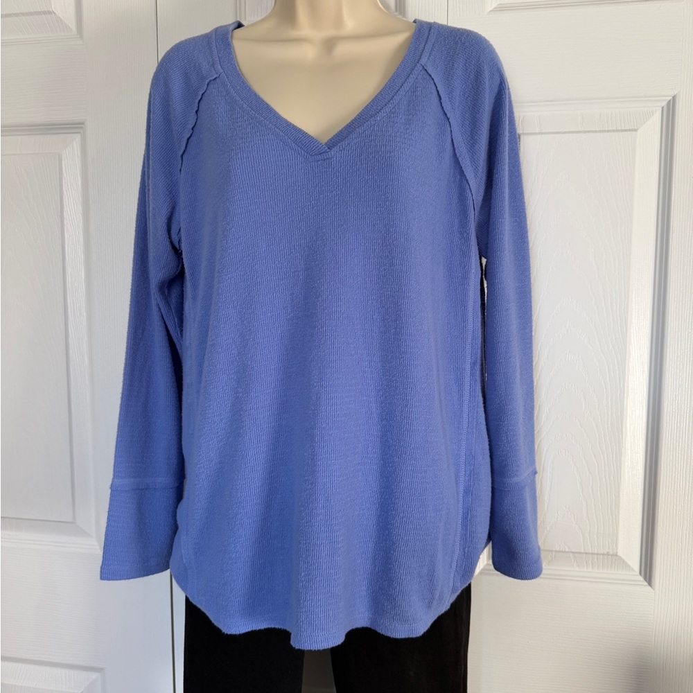 Wildfox Blue Waffle Knit V-Neck Long Sleeve Top Size M